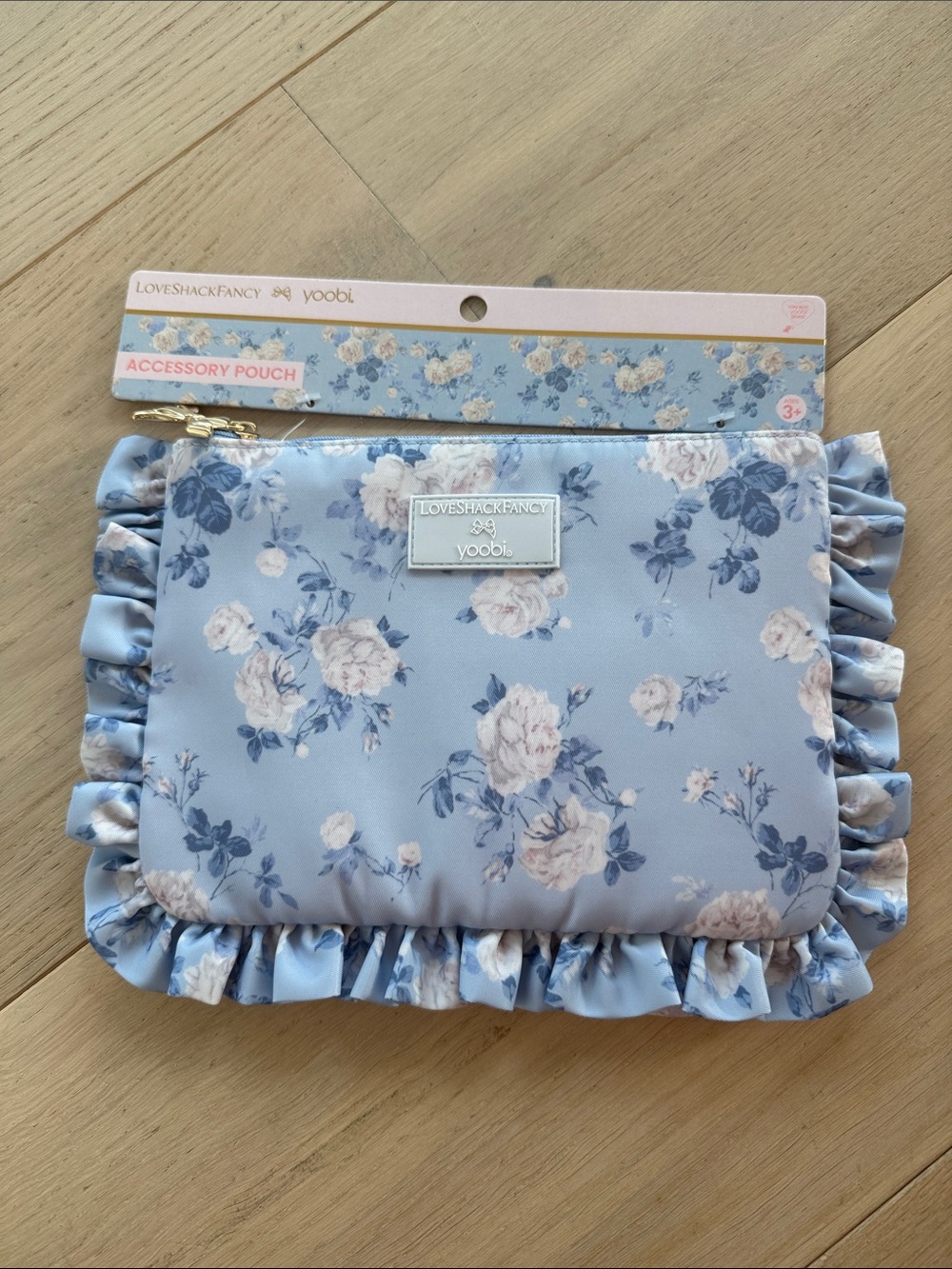 Target x LoveShackFancy Blue Floral Ruffle Accessory Pouch NWT